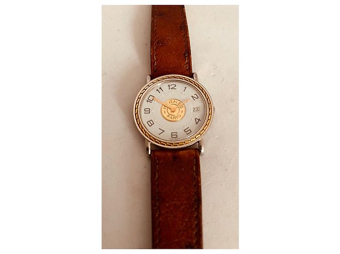 Hermès Sellier Uhr Gold und Stahl Weiß - Ansicht 4