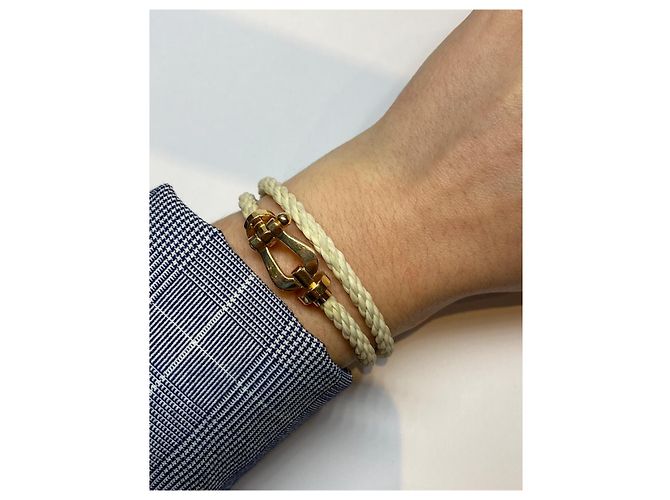 Bracciale Fred Force 10 in oro giallo e cordino Gold hardware - vista 5