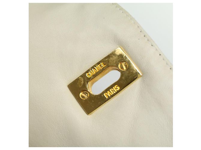 CHANEL Striped Matelasse Chain Umhängetasche Canvas Weiß Grau CC Auth bs3642 Braun - Ansicht 17