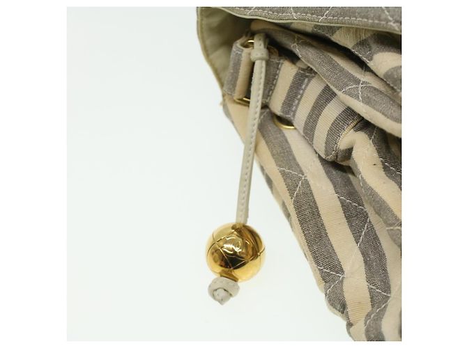 CHANEL Striped Matelasse Chain Umhängetasche Canvas Weiß Grau CC Auth bs3642 Braun - Ansicht 18