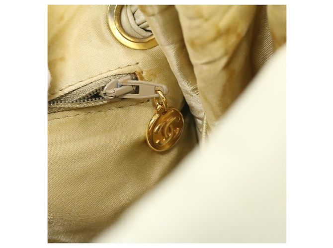 CHANEL Striped Matelasse Chain Umhängetasche Canvas Weiß Grau CC Auth bs3642 Braun - Ansicht 25