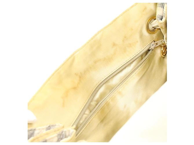 CHANEL Striped Matelasse Chain Umhängetasche Canvas Weiß Grau CC Auth bs3642 Braun - Ansicht 26