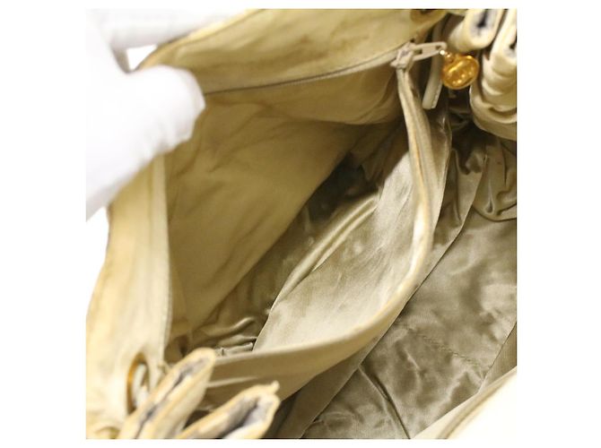 CHANEL Striped Matelasse Chain Umhängetasche Canvas Weiß Grau CC Auth bs3642 Braun - Ansicht 27