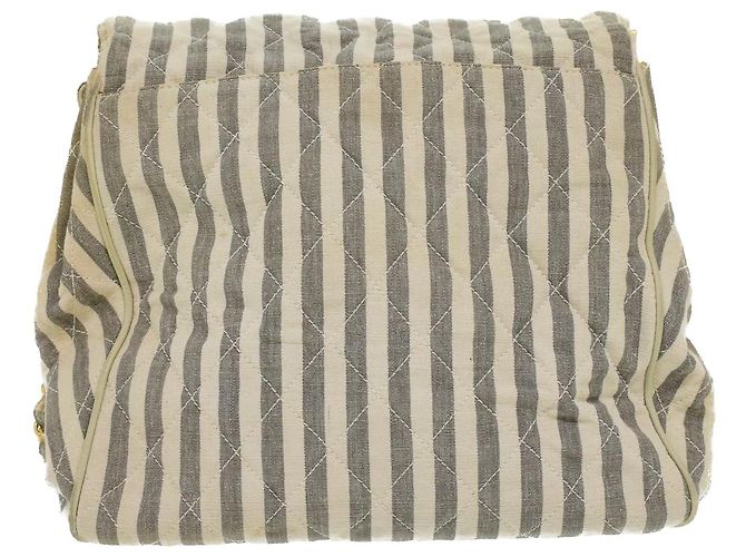 CHANEL Striped Matelasse Chain Umhängetasche Canvas Weiß Grau CC Auth bs3642 Braun - Ansicht 3