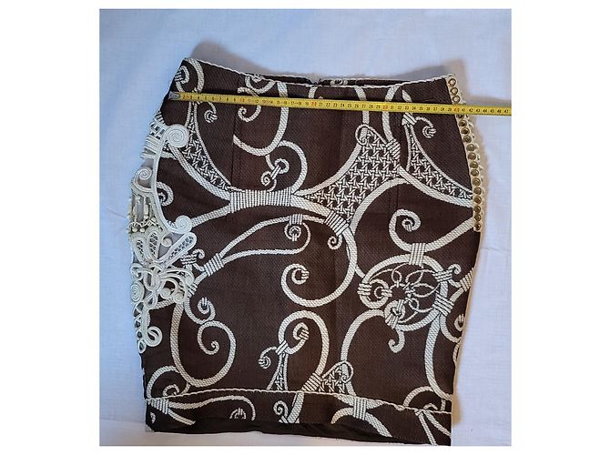 Falda Christian Dior Marrón y Blanco Seda Algodón Talla 42 Castaño - vista 6