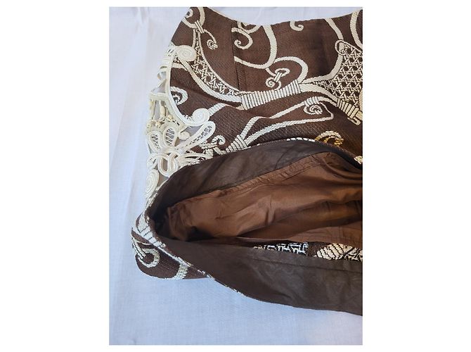 Falda Christian Dior Marrón y Blanco Seda Algodón Talla 42 Castaño - vista 8