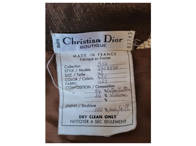 Falda Christian Dior Marrón y Blanco Seda Algodón Talla 42 Castaño - vista 9