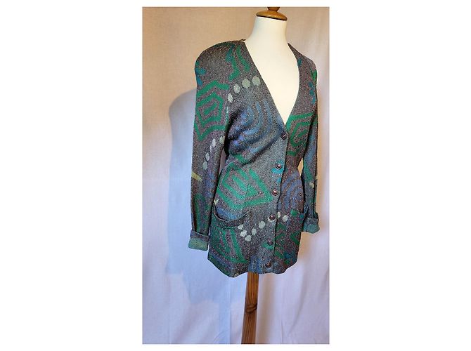 Missoni Strickjacke Grün und Grau aus Baumwolle und Viskose Gr. 36 - Ansicht 2