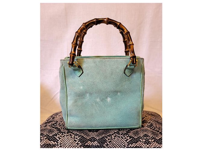 Bamboo Bolsa de mão Gucci em couro com bambu turquesa - vista 3
