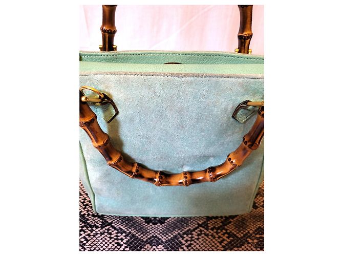 Bamboo Bolsa de mão Gucci em couro com bambu turquesa - vista 4