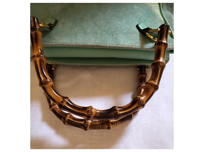 Bamboo Bolsa de mão Gucci em couro com bambu turquesa - vista 5