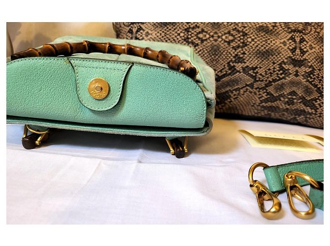 Bamboo Bolsa de mão Gucci em couro com bambu turquesa - vista 8