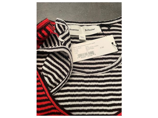 Top de malla de algodón a rayas Proenza Schouler Negro Blanco Rojo Roja - vista 3