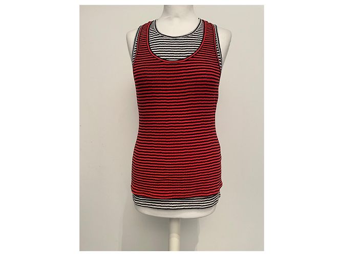 Top de malla de algodón a rayas Proenza Schouler Negro Blanco Rojo Roja - vista 4