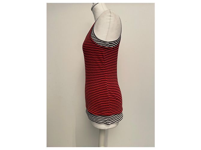 Top de malla de algodón a rayas Proenza Schouler Negro Blanco Rojo Roja - vista 5
