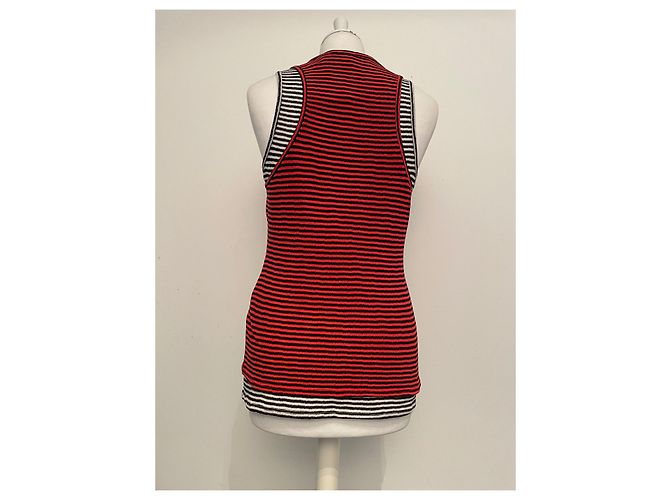 Top de malla de algodón a rayas Proenza Schouler Negro Blanco Rojo Roja - vista 6