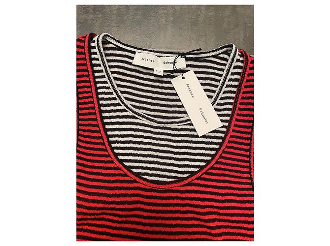 Top de malla de algodón a rayas Proenza Schouler Negro Blanco Rojo Roja - vista 7
