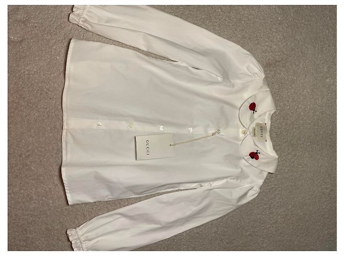 Gucci Mädchen Bluse Weiß Baumwolle mit Marienkäfer Stickerei - Ansicht 2