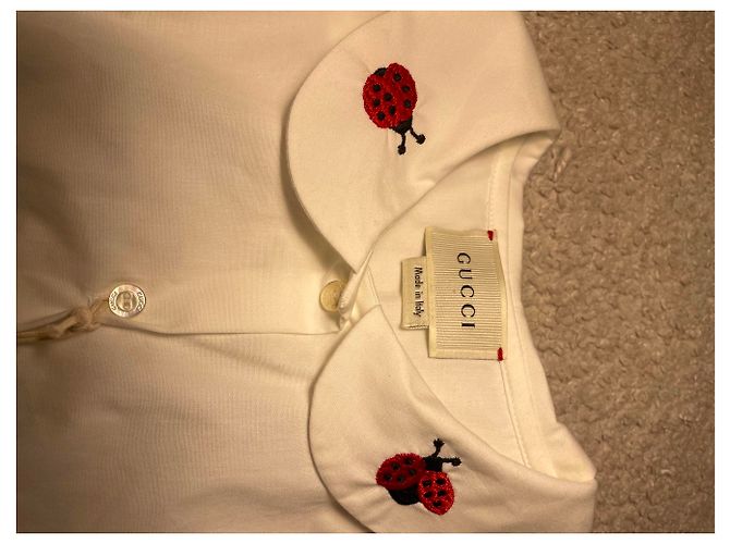 Gucci Mädchen Bluse Weiß Baumwolle mit Marienkäfer Stickerei - Ansicht 5