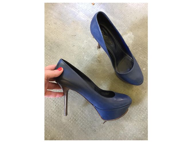 Sergio Rossi Pumps aus blauem Leder 10cm Absatz Marineblau - Ansicht 3