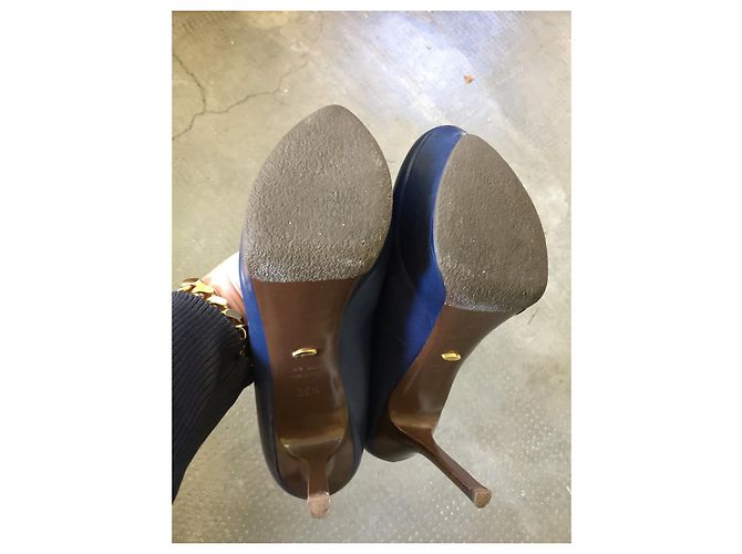 Sergio Rossi Pumps aus blauem Leder 10cm Absatz Marineblau - Ansicht 5