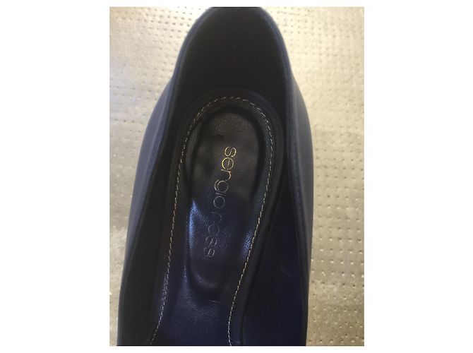 Sergio Rossi Pumps aus blauem Leder 10cm Absatz Marineblau - Ansicht 9