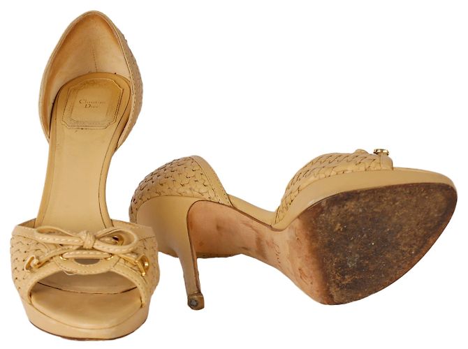 Dior Beige Pelle Peeptoe Tacchi con Fiocco - vista 4