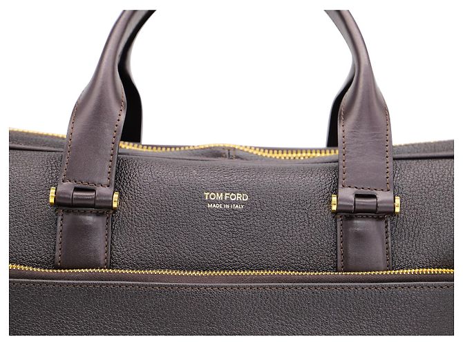 Tom Ford Sac Porte-Documents Pebble Grain en Cuir Marron - vue 13