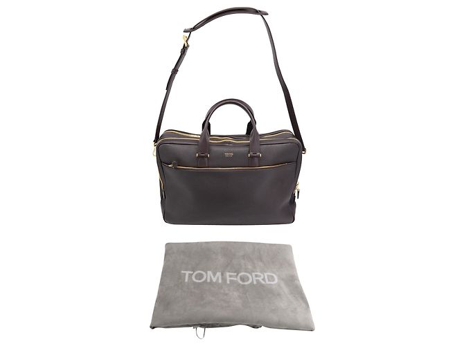 Tom Ford Sac Porte-Documents Pebble Grain en Cuir Marron - vue 14