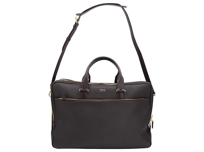Tom Ford Sac Porte-Documents Pebble Grain en Cuir Marron - vue 15
