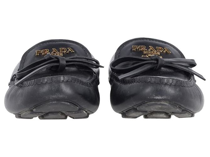 Prada Bow Mocassins de conduite détaillés en cuir noir - vue 2