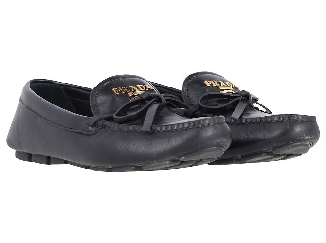 Prada Bow Mocassins de conduite détaillés en cuir noir - vue 3