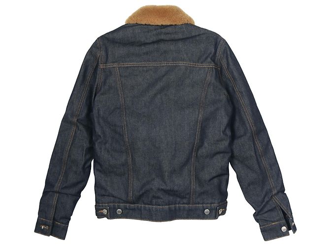Sandro Paris Shearling Trucker Jacket aus blauem Baumwolldenim - Ansicht 2