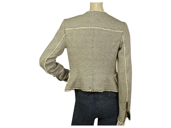 Michael Kors Schwarz & Weiß Offene Frontreißverschlüsse Baumwolle Leinen Tweed Jackengröße 2 - Ansicht 2