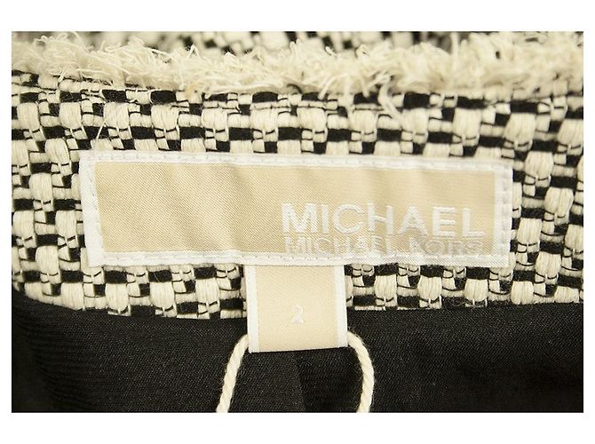 Michael Kors Schwarz & Weiß Offene Frontreißverschlüsse Baumwolle Leinen Tweed Jackengröße 2 - Ansicht 3