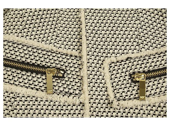 Michael Kors Schwarz & Weiß Offene Frontreißverschlüsse Baumwolle Leinen Tweed Jackengröße 2 - Ansicht 4
