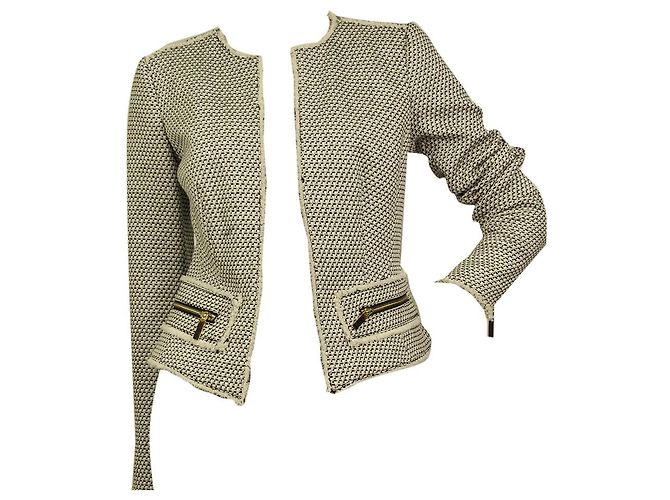 Michael Kors Schwarz & Weiß Offene Frontreißverschlüsse Baumwolle Leinen Tweed Jackengröße 2 - Ansicht 6