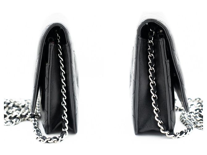 Wallet On Chain CHANEL Portafoglio classico nero su catena Borsa a tracolla WOC Pelle di agnello - vista 5