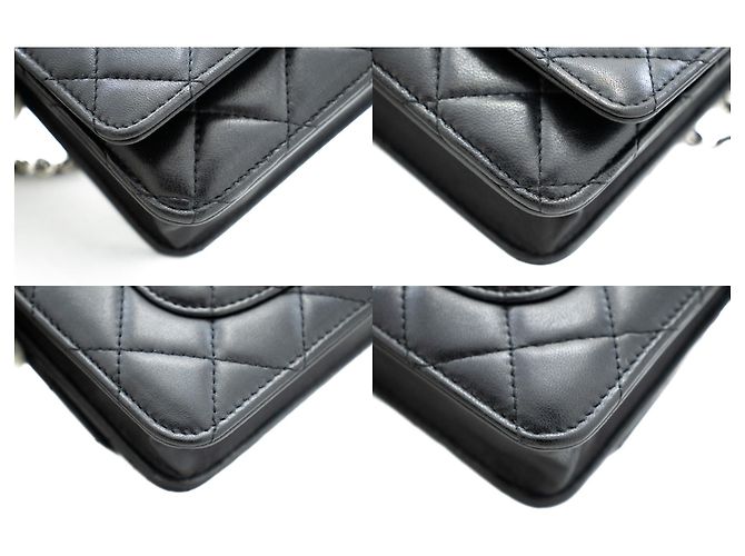 Wallet On Chain CHANEL Portafoglio classico nero su catena Borsa a tracolla WOC Pelle di agnello - vista 6