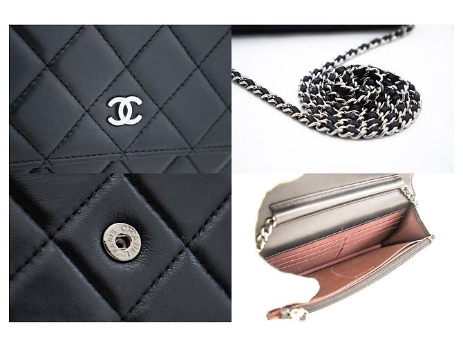 Wallet On Chain CHANEL Portafoglio classico nero su catena Borsa a tracolla WOC Pelle di agnello - vista 7