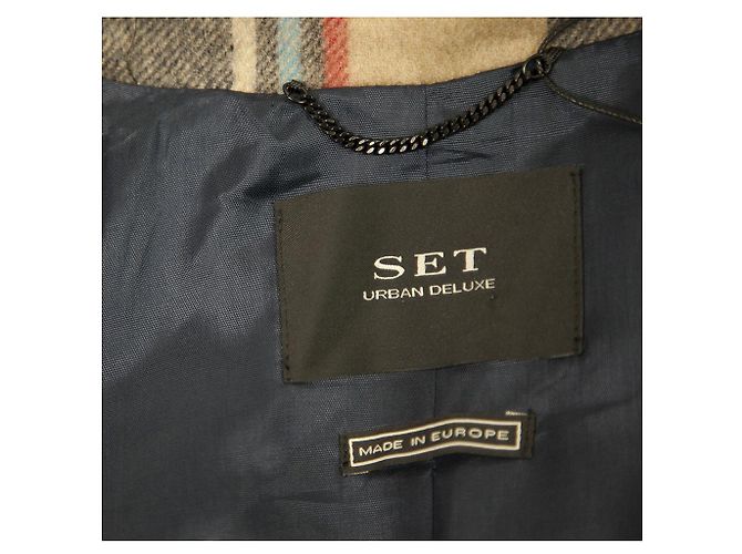 SET Urban Deluxe Cappotto al ginocchio a quadri beige blu taglia 40 GER, 44 IT - vista 5