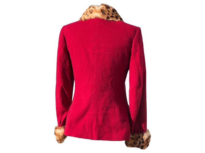 Abrigo Blumarine New Red Con Piel De Leopardo Negro Multicolor Burdeos - vista 2