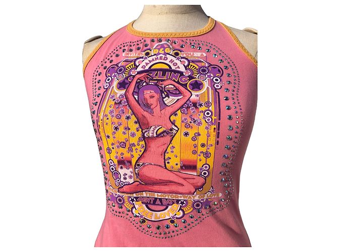 Dolce & Gabbana Top in edizione rara D & G con diamanti Swarovski Rosa Porpora Giallo - vista 2
