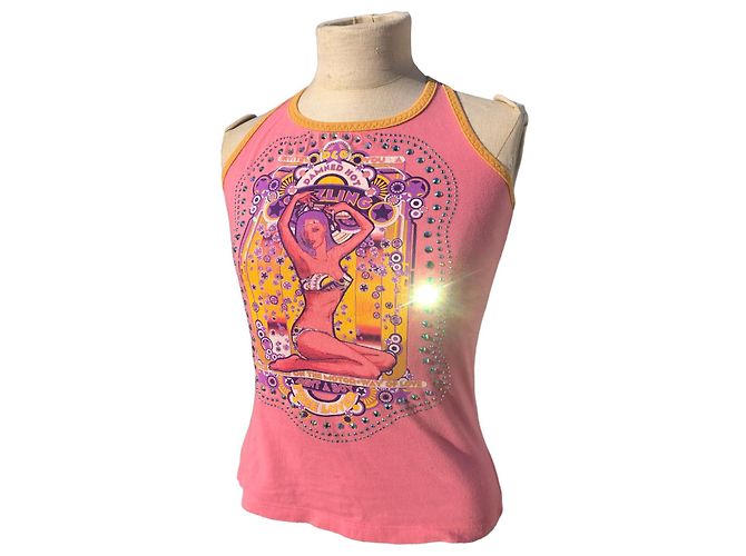 Dolce & Gabbana Top in edizione rara D & G con diamanti Swarovski Rosa Porpora Giallo - vista 3