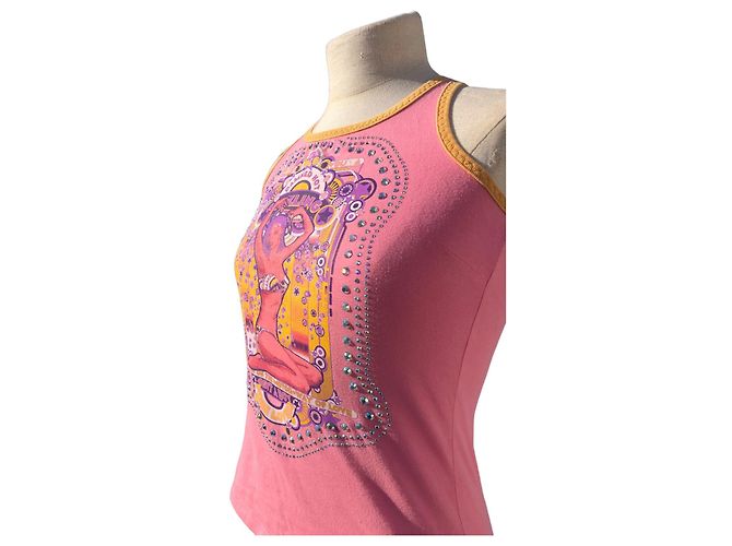 Dolce & Gabbana Top in edizione rara D & G con diamanti Swarovski Rosa Porpora Giallo - vista 4