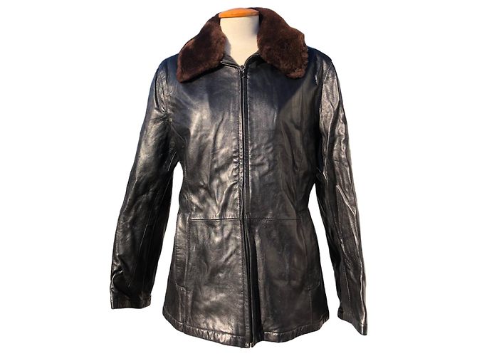 Chaqueta de cuero con cuello de piel desmontable de Bally Castaño Negro - vista 10