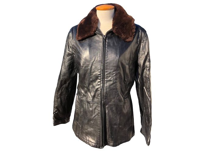 Chaqueta de cuero con cuello de piel desmontable de Bally Castaño Negro - vista 2
