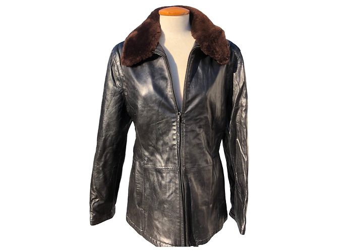 Chaqueta de cuero con cuello de piel desmontable de Bally Castaño Negro - vista 3