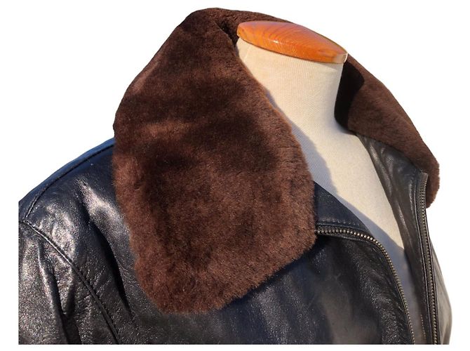Chaqueta de cuero con cuello de piel desmontable de Bally Castaño Negro - vista 7