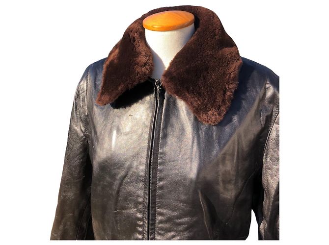 Chaqueta de cuero con cuello de piel desmontable de Bally Castaño Negro - vista 9
